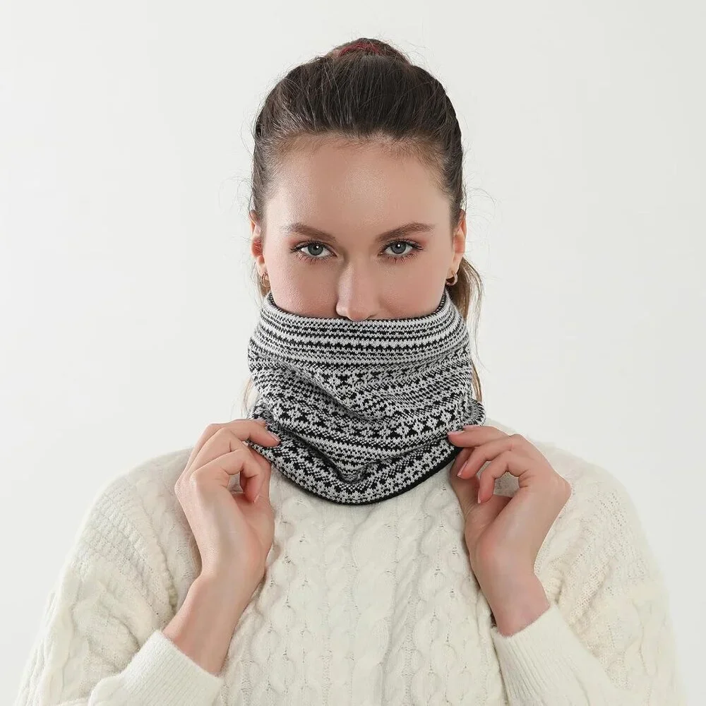 Men's Black White Winter Ski Neck Gaiter Face Scarf Fleece Windproof Scarves